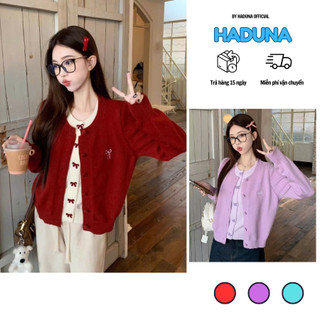  Áo Cardigan Len Mỏng Họa Tiết Nơ Khuy Tròn Xinh Xắn Thời Trang Phối Đồ Dịu Dàng Cho Nữ 