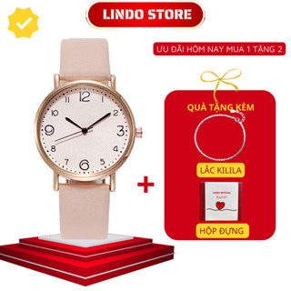 [TẶNG VÒNG TAY] Đồng hồ nữ đẹp dây da chính hãng thời trang CINLA giá rẻ mặt tròn cao cấp ND10