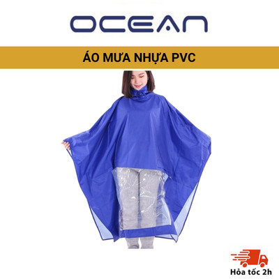 Áo mưa nhựa PVC OCEAN cao cấp, áo mưa chống thấm 1 đầu chất liệu mỏng nhẹ trượt nước tốt có bóng kính phủ xe