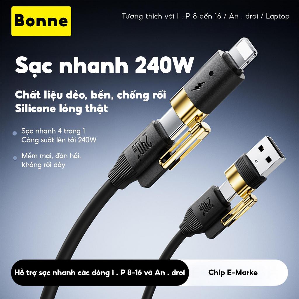 Dây Sạc Nhanh BC16 4in1 Công Suất 240W By Bonne TECHLONOGIQUE Chống Rối Sạc Điện Thoại & Máy Tính Bảo Hành 12 Tháng | BigBuy360 - bigbuy360.vn