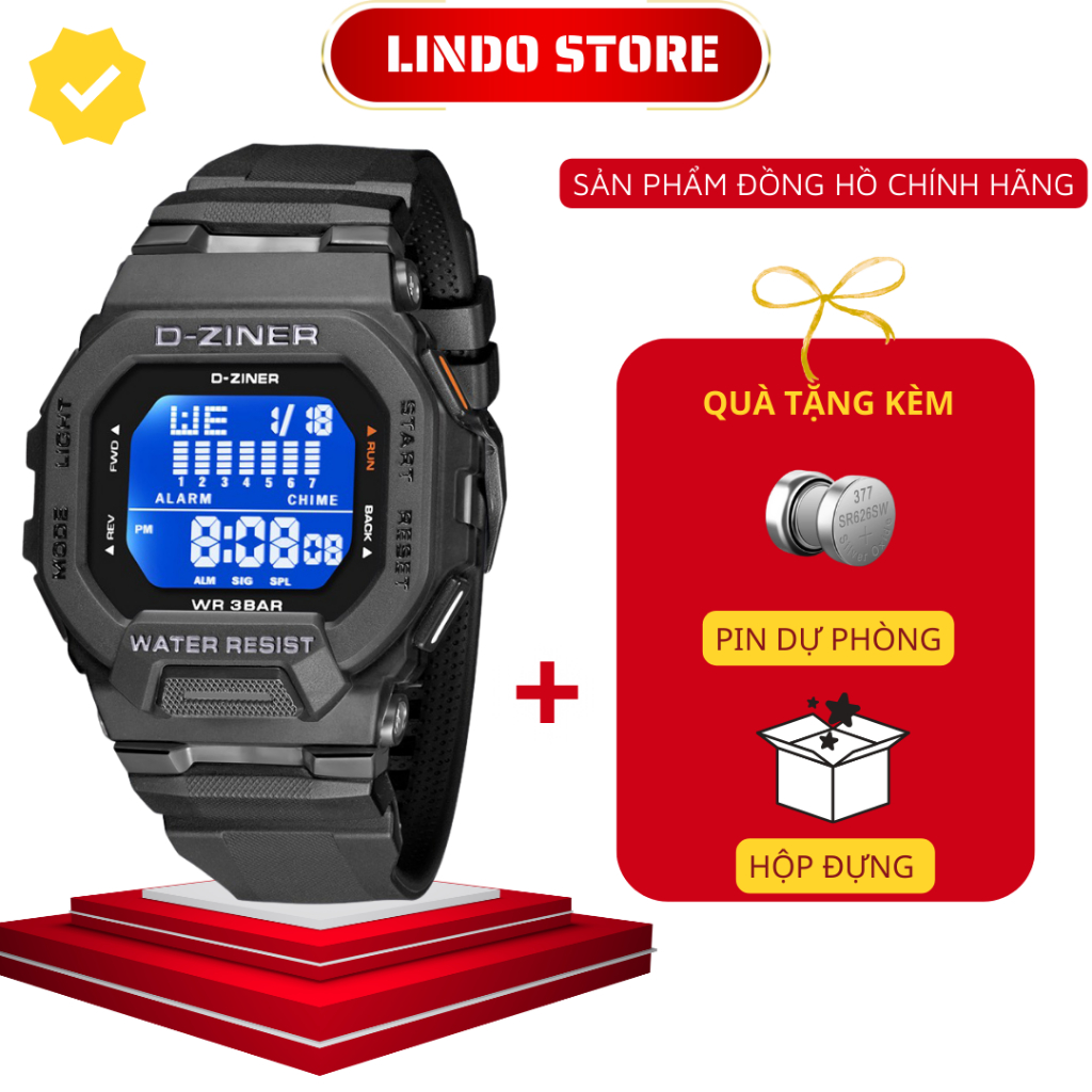 Đồng hồ điện tử nam thể thao chính hãng D-ZINER DZ8312 bền bỉ chống nước 30M kèm hộp thiếc