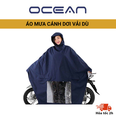 Áo mưa cánh dơi vải dù OCEAN 1 đầu kèm túi đựng, áo mưa tiện dụng nhiều màu sắc vải dù tổ ong cao cấp
