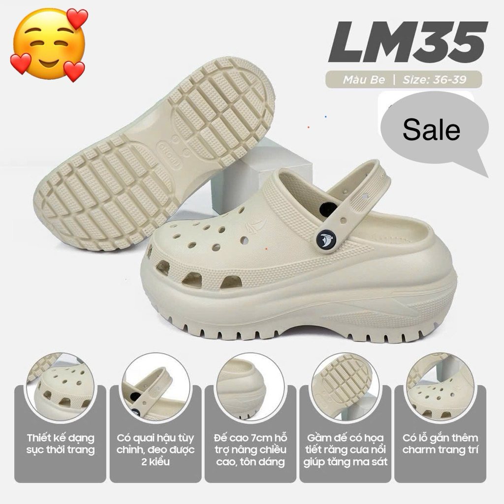 Giày Sục Classic Crush 7cm Siêu Hottrend (Tặng Kèm 8 Sticker 3D Ngẫu Nhiên) , Giày Clog Nữ Tipono Đế Cao
