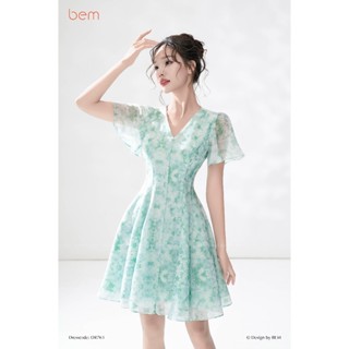 Váy Hoa Nhí Xanh Ngọc Dáng Xòe Ngắn BEM Design (DR763)