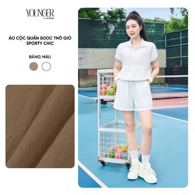 Đồ bộ thô gió nữ YOUNGER BY CARDINA tách set áo cộc tay quần sooc phối viền thể thao  5YGNF02 5YQSA08