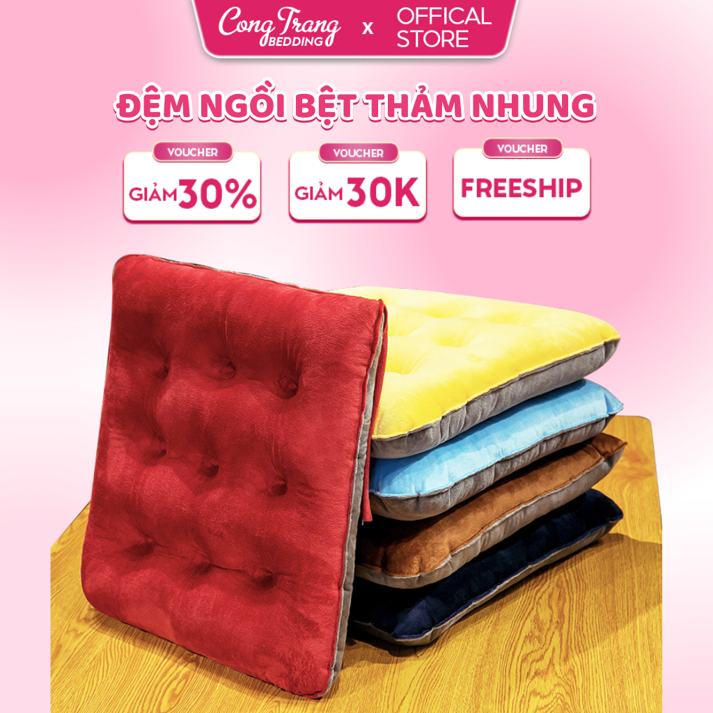 Đệm Ngồi bệt VẢI NHUNG CongTrang Bedding, nệm ngồi bệt bông trắng tinh khiết size 40cm x 40cm