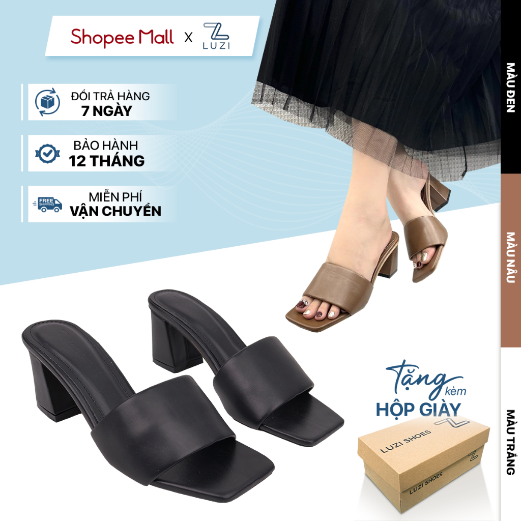Guốc nữ cao gót LUZI quai ngang bản to gót nữ đế vuông cao 5 phân M109