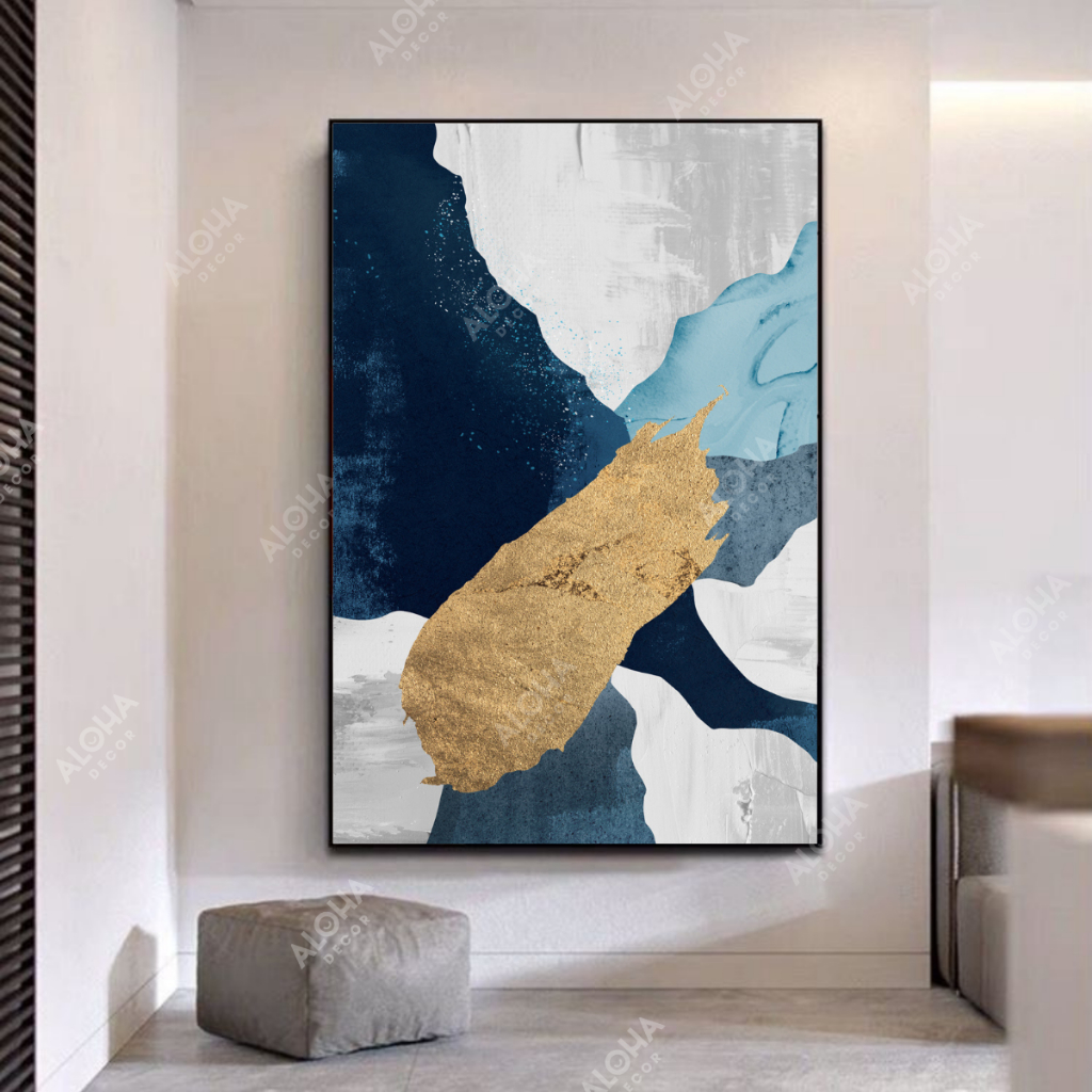 Tranh treo tường trừu tượng tone xanh dương nghệ thuật decor phòng khách, phòng ngủ hiện đại, tranh 