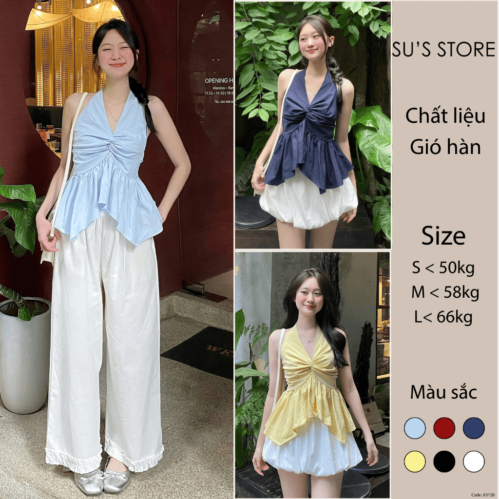 Áo Yếm Xoắn Ngực Xẻ Tà Nữ Tính A3126 Su Chang Thời Trang Nữ | BigBuy360 - bigbuy360.vn