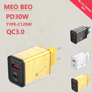 Củ sạc nhanh 30W 2 cổng Type c MEO BEO Cốc sạc GAN chống quá tải nhiệt cho iP samsung xiaomi oppo