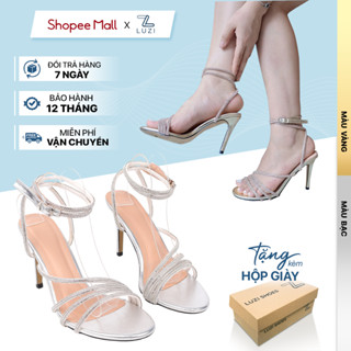 Giày cao gót chiến binh quai đá mũi tròn 9P, Sandal nữ quai ngang đính đá Bling Bling M183