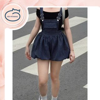 Set áo yếm bí sọc kèm áo thun trễ vai ( ko kèm con gấu) Bigsize Mèo Mỡ 60-90kg