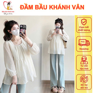 Áo bầu ren 2 lớp mềm đẹp sang chảnh - Áo bầu công sở thu đông dáng babydoll tiểu thư mặc đi làm áo bầu xinh cổ vuông 