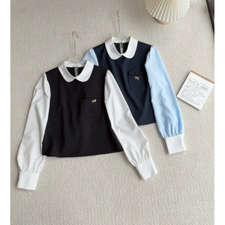 Áo sơ mi thêu hoa trà , tay phối xinh yêu