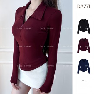 Áo thun nữ cổ bẻ tay dài phối dây kéo ôm dáng vạt bầu vải cotton mịn DAZZI Polo Women [TD022]