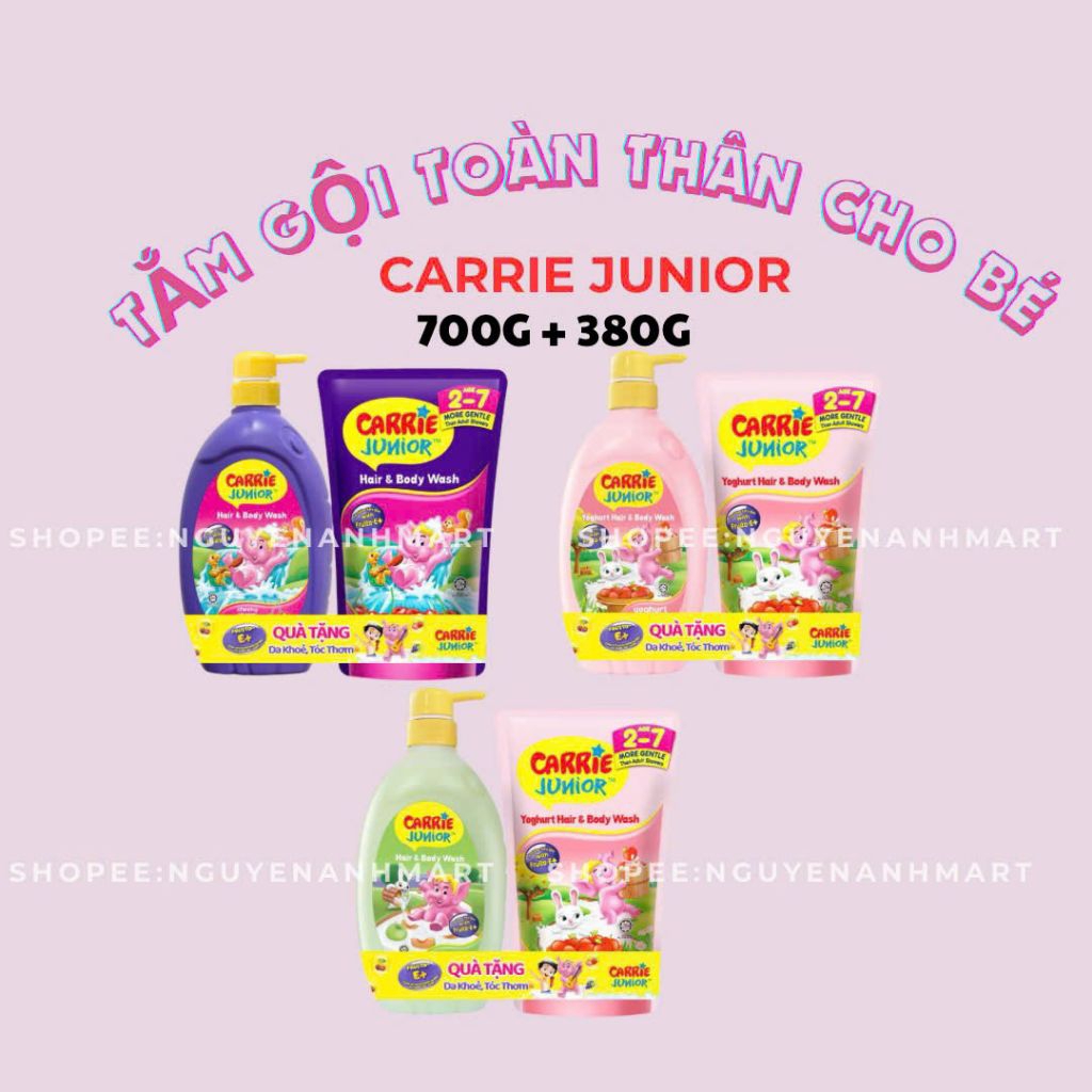 TẮM GỘI CHO BÉ CARRIE JUNIOR HƯƠNG CHEEKY CHERRY TÚI 500Gr