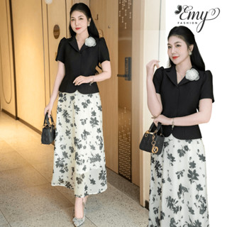   Váy - bán lẻ  Chân Váy Voan Dài EMY V9651 Dáng A Hoa Đen Trắng Nữ Trung Niên Tiểu Thư Công Sở Dự Tiệc Cao Cấp 