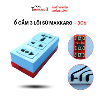 Ổ cắm 3 thái cam đế sứ Maxkaro chịu tải 6000w, nhựa chống cháy, có đèn báo - 3C6