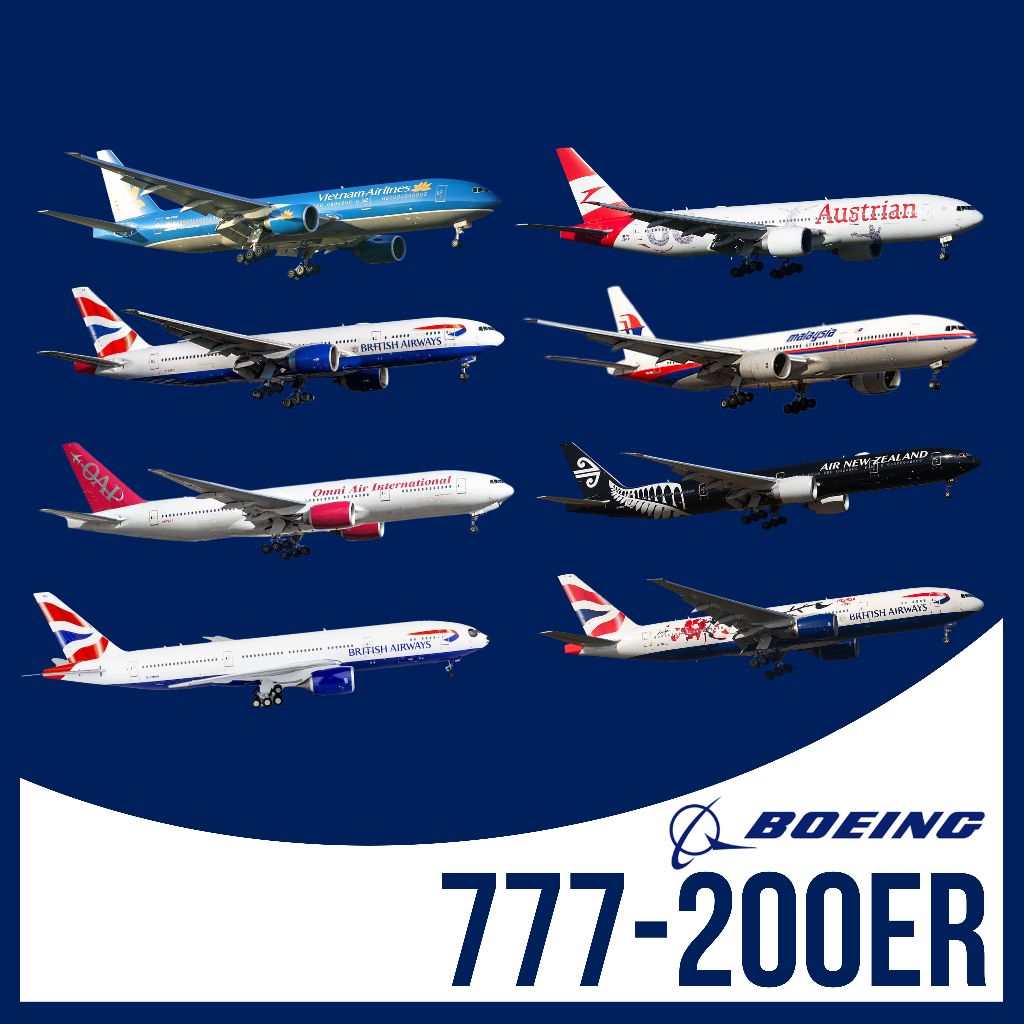 Mô Hình Giấy Máy Bay Thương Mại Boeing 777 - Biến Thể B777-200ER Thuộc Nhiều Hãng Hàng Không