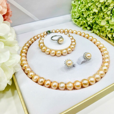 Bộ Trang Sức Ngọc Trai Hồng Cam Size Lớn 11ly Bóng Sang Trọng Và Tinh Tế - Ngọc Trai Trường Thịnh