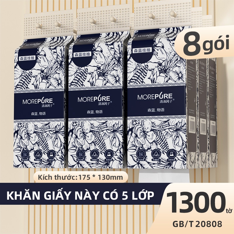 Giá rẻ8 Gói Giấy ăn Khăn giấy，1300 tờ/gói 5 lớp KHĂN GIẤY RÚT TREO TƯỜNG CHO NHÀ HÀNG, DÙNG CHO GIA ĐÌNH 2 NGƯỜI 2 THÁNG
