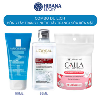  Combo Du Lịch Tẩy Trang L’Oréal 95ml + Sữa Rửa Mặt La Roche-Posay 50ml + Bông Tẩy Trang 30 Miếng 