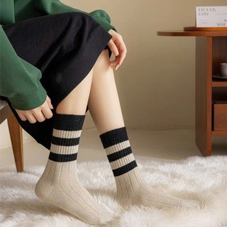  Tất Nữ - Set 10 Đôi Tất vớ nữ Cổ Cao Kiểu Dáng 3 Sọc Ngang Thấm Hút Mồ Hôi Thoáng Mát 