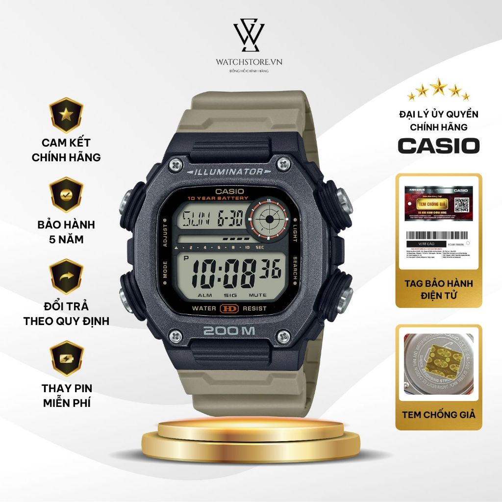 Đồng hồ Casio Nam DW-291HX-5AVDF Mặt kính khoáng Size 50.4mm Dây Nhựa Chính Hãng
