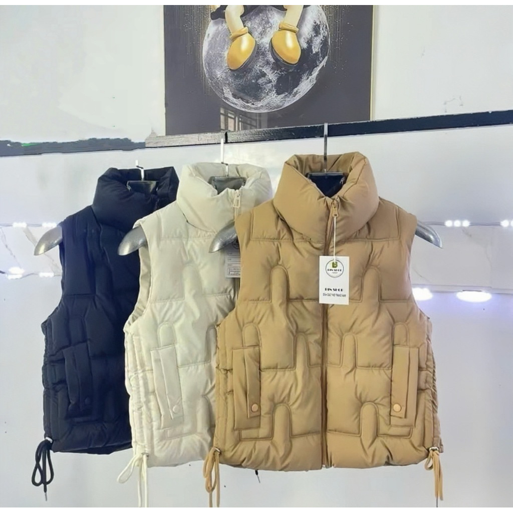 Áo Khoác Phao Gile Nữ Dáng Dài Có Dây Rút sườn,  Áo Phao Gile Chạy Lập Trình Áo Gile Phao dây rút sư