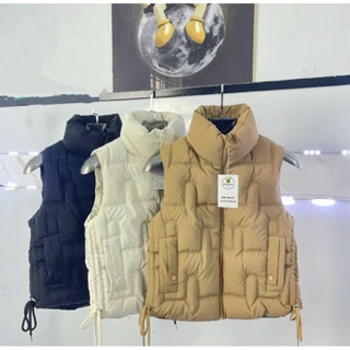  Áo Khoác Phao Gile Nữ Dáng Dài Có Dây Rút sườn  Áo Phao Gile Chạy Lập Trình Áo Gile Phao dây rút sườn 3 màu 