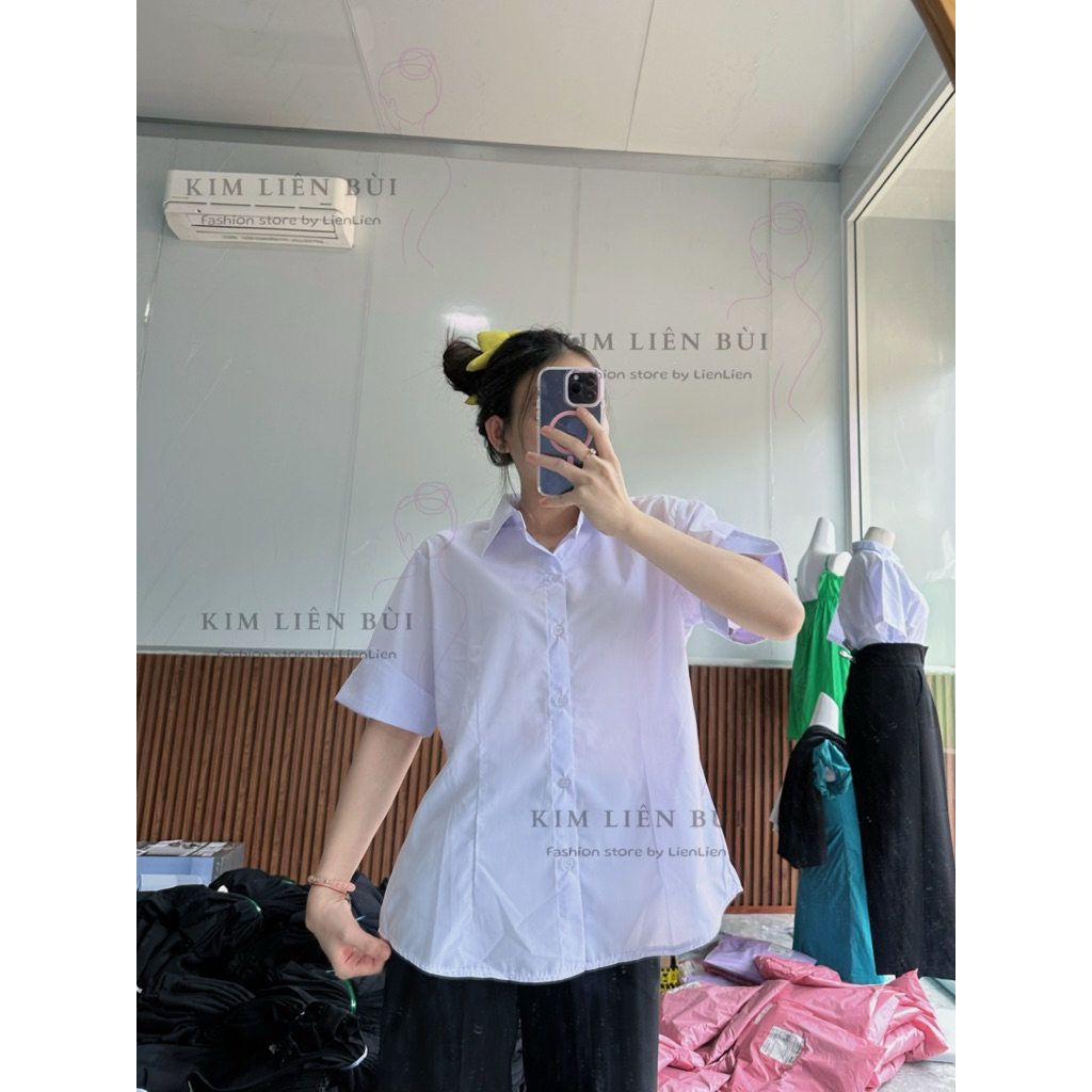 [Sm5] Áo Sơ Mi Trắng Xanh Tay Gấp