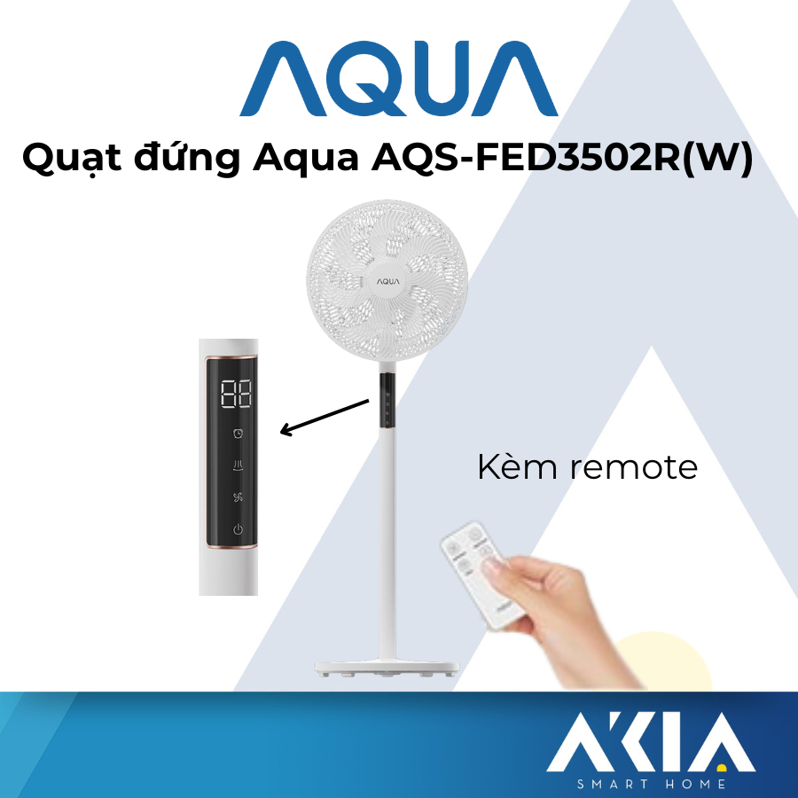 Quạt đứng AQUA AQS-FED3502R(W), 3 cấp độ gió, hẹn giờ 12 tiếng, kèm remote điều khiển, chính hãng