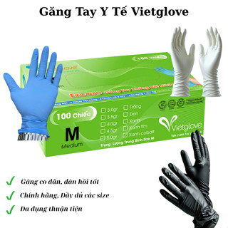 (Cam Kết Đủ 100 Chiếc) Găng tay y tế, Găng không bột VIETGLOVE 3màu Trắng/Xanh/Đen sử dụng tiện lợi