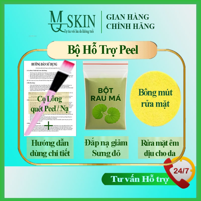 Combo Hỗ Trợ Peel Da – Bông Mút Rửa Mặt Êm + Cọ Lông Quét Nạ + Bột Rau Má Giảm Sưng