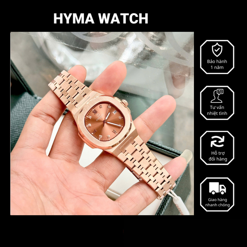 Đồng hồ Nữ cao cấp Carnival 8160L Dây thép mặt vuông đính đá Bảo hành 5 năm Hyma Watch