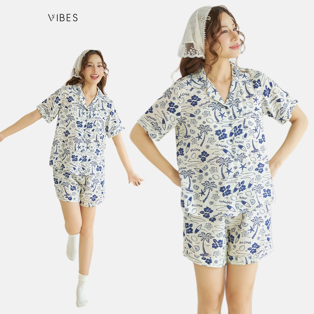 VIBES Pijama ngắn mặc nhà chất đũi mát nhẹ nhiều họa tiết Flippie Py Set