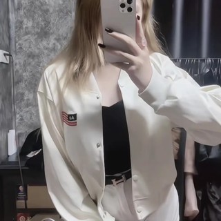  Áo khoác da Thêu Hoạ Tiết Lá Cờ dáng croptop basic trẻ trung năng động áo bomber nữ da lớp dày dặn cao cấp 