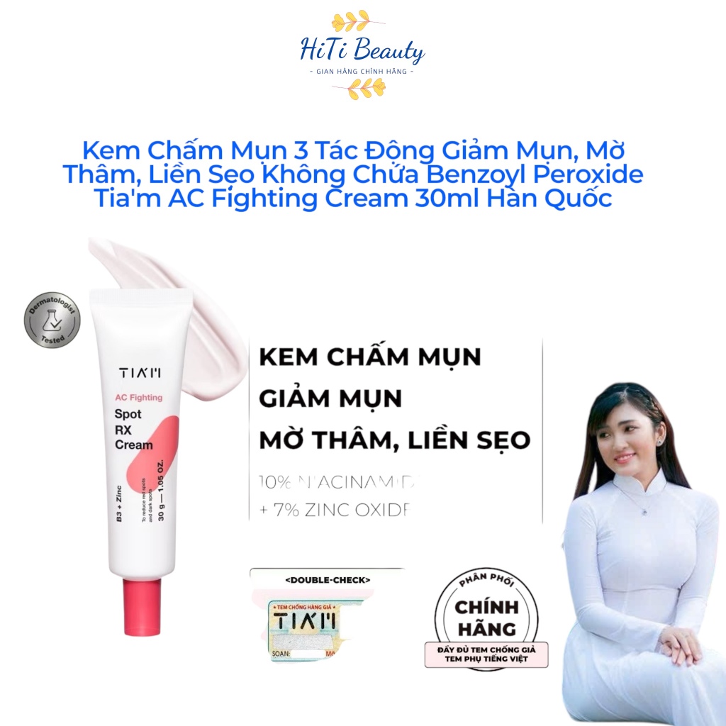 Kem Chấm Mụn TIAM Spot RX Cream 10% Niacinamide 7% Zinc Oxide, Giảm Đỏ, Xẹp Mụn, Mờ Thâm Sẹo, Dịu Da