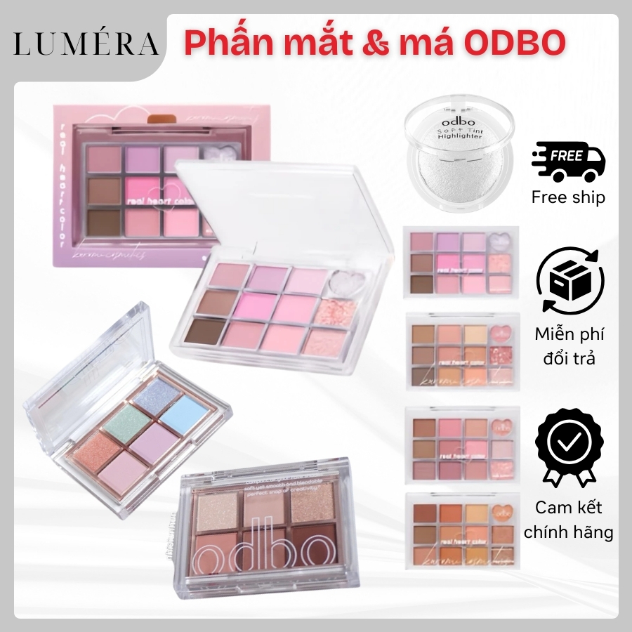[ODBO] Phấn mắt, phấn má Odbo 12 ô/10 ô kèm nhũ bắt sáng đa dạng nhiều loại lâu trôi