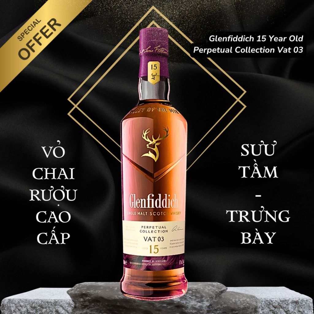 [DECOR] Vỏ chai rượu trưng bày Whisky Glenfiddich 15 Years Perpetual Collection Vat 03 Làm đồ decor