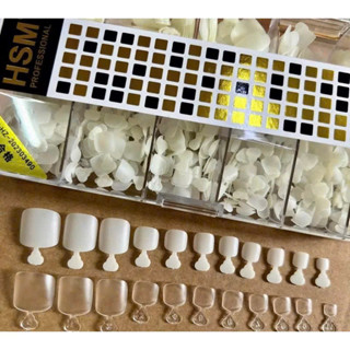  Móng úp chân HSM hộp 500 móng Móng úp chân nhám sẵn phom ngắn màu trong đục đủ size 