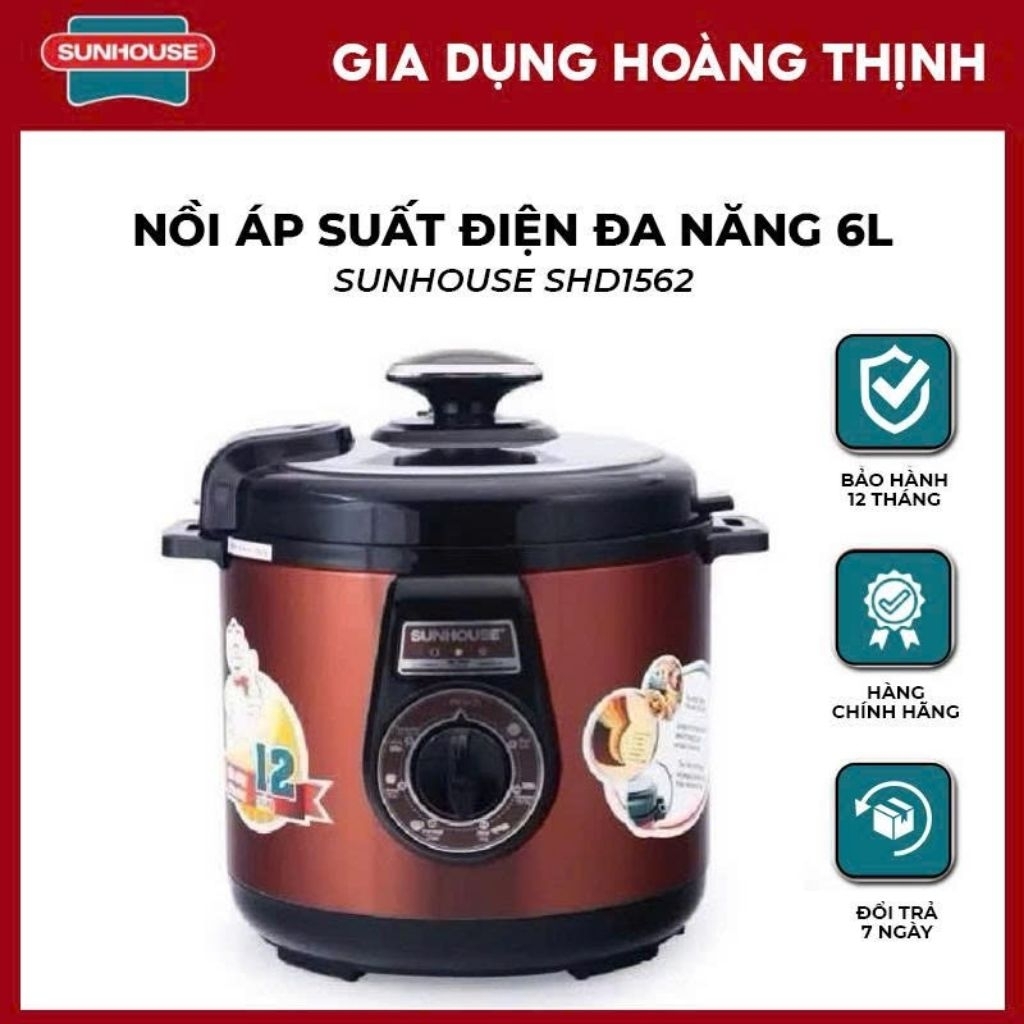 Nồi áp suất đa năng 6L-Sunhouse SHD-1562-nồi hầm điện,ninh xương,nấu cháo,giữ nhiệt tốt,chính hãng-bảo hành 12 tháng