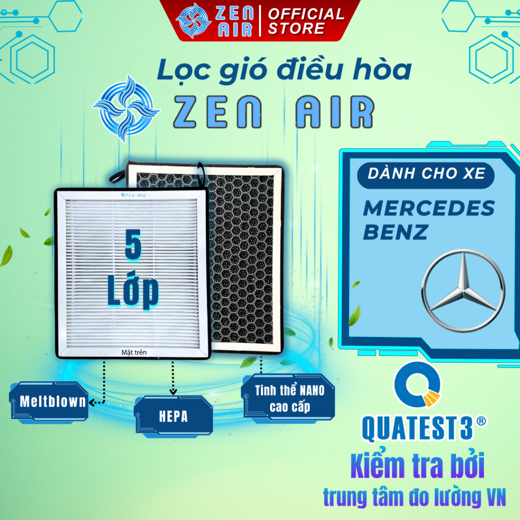 Lọc gió điều hòa cho MERCEDES GLC220/ GLC250/ GLE300/ GLE450/ GLE63S lọc bụi mịn, khử độc -Zen Air