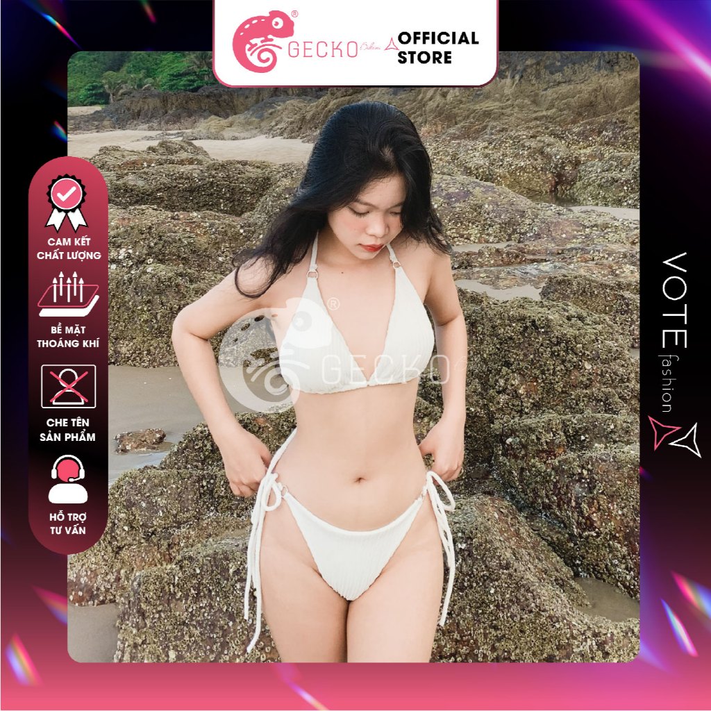 [HCM] Bikini GECKO 2 Mảnh Tam Giác Xốp Nhật 6 Khoen 2M35-A (Ảnh Thật, Nhiều Màu)