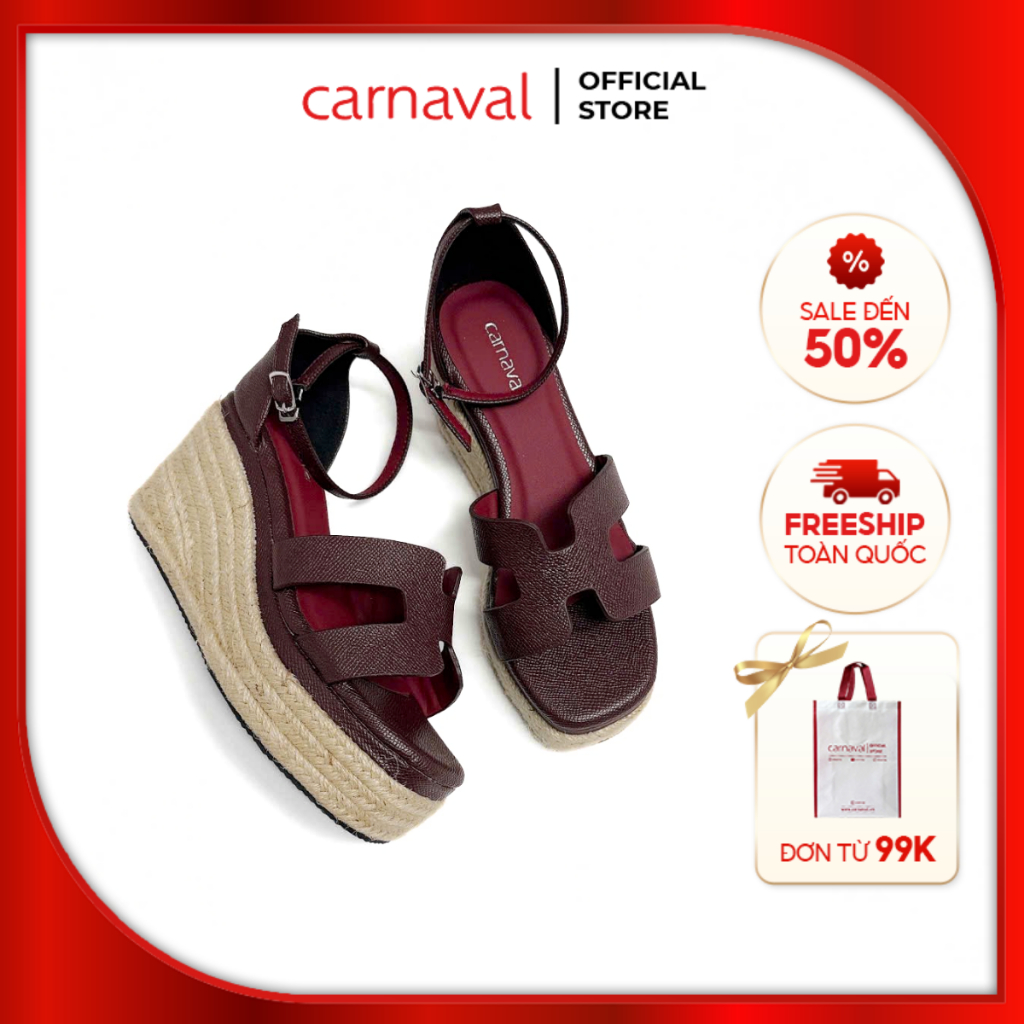 Giày Sandal Đế Xuồng Hậu Bít Carnaval Cao 9 Phân Quai Chữ H Phong Cách Hiện Đại - VS17