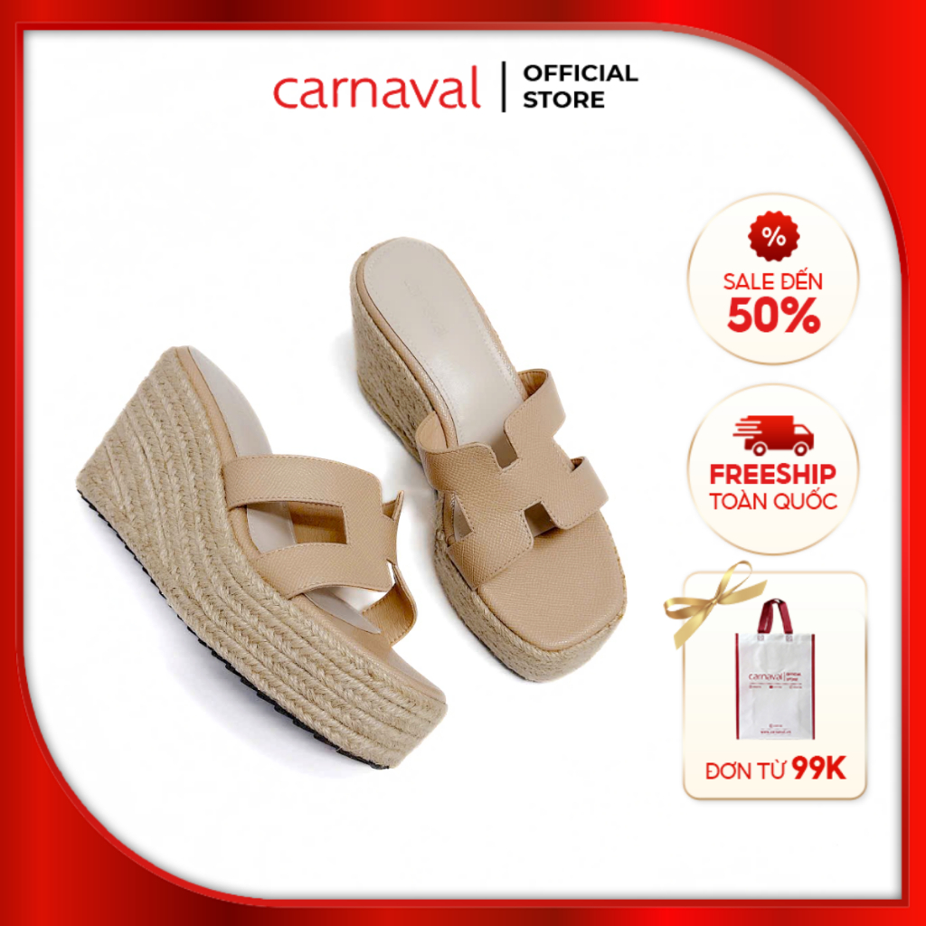 Dép xuồng đế cói Carnaval, đế cao 9 phân tôn dáng, chữ H cách điệu nữ tính - VS14