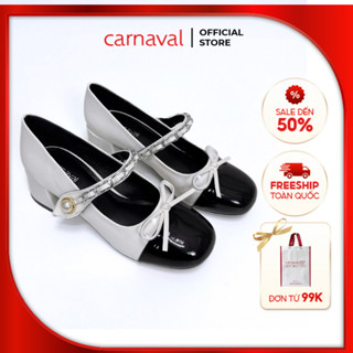 Giày Nữ Cao Gót Kiểu Dáng Búp Bê Trang Trí Nơ, Quai Gài Đính Ngọc Trai Carnaval Siểu Xinh - VS83