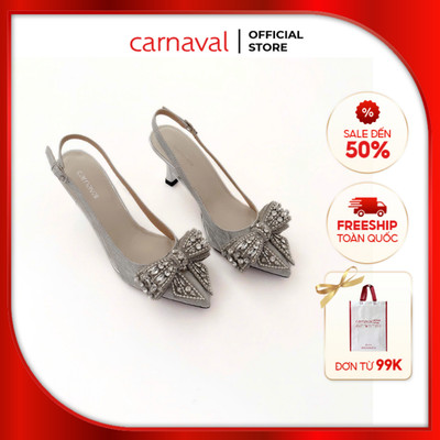 Giày Cao Gót Nữ Đính Nơ Carnaval Sang Trọng - Thiết Kế Khuyết Eo Trong Suốt, Gót Nhọn 7cm - VS105