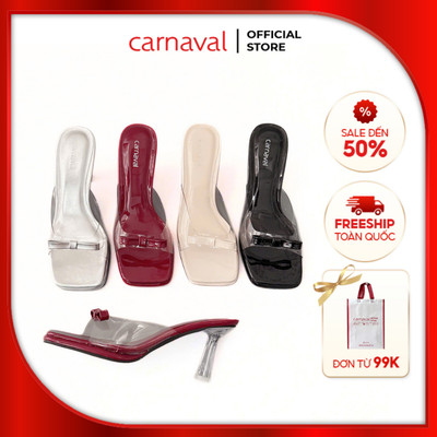 Dép Nữ Cao Gót Đế Trụ Cao 7cm Quai Mika Trong Suốt Đính Nơ Carnaval Siêu Xinh - VS120