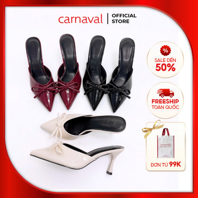 Dép Cao Gót Đế Nhọn 7cm Da Bóng Mũi Nhọn Bít Đính Nơ Carnaval Siêu Xinh - VS126